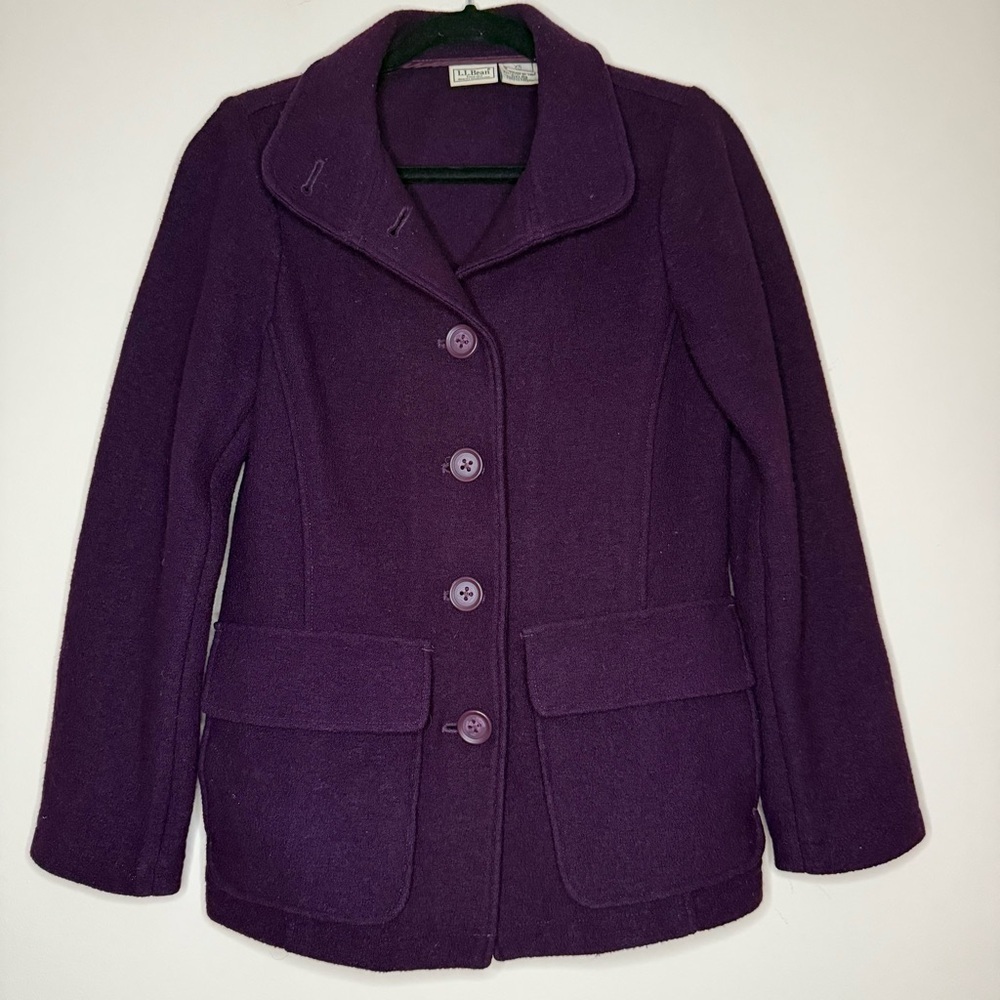 LL BEAN Boiled Wool Purple Outdoors Peacoat Jacket